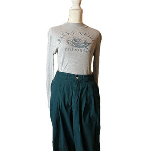 IZOD Vintage Dark Academia Hunter Green Pleated High Waisted Trousers 34x32